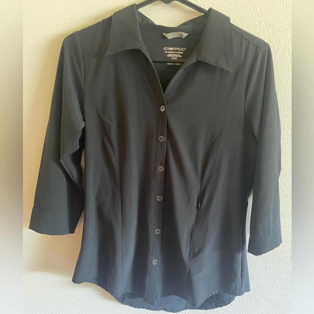 Exofficio black 3/4 Sleeve Outdoor Snap Activewear Lightweight Shirt Size XSmall